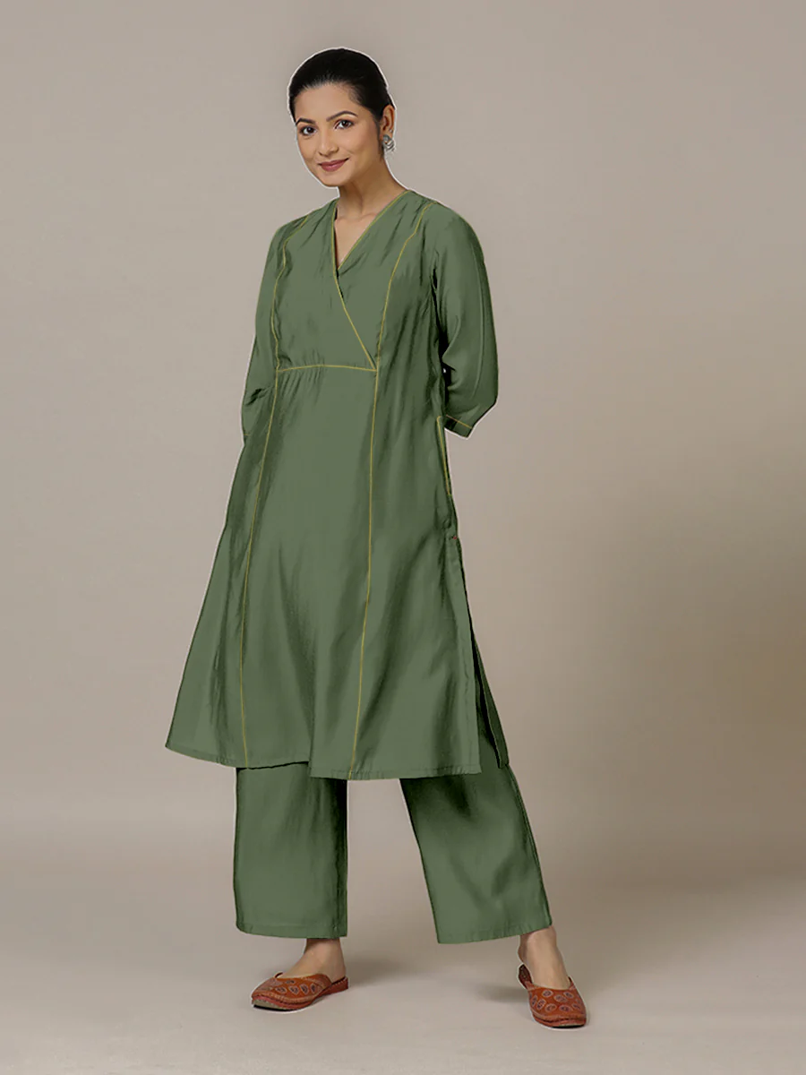 Amal x Rozaana | A Line Kurta in Hunter Green with Thread Work | Coords or Only Kurta - Image 6