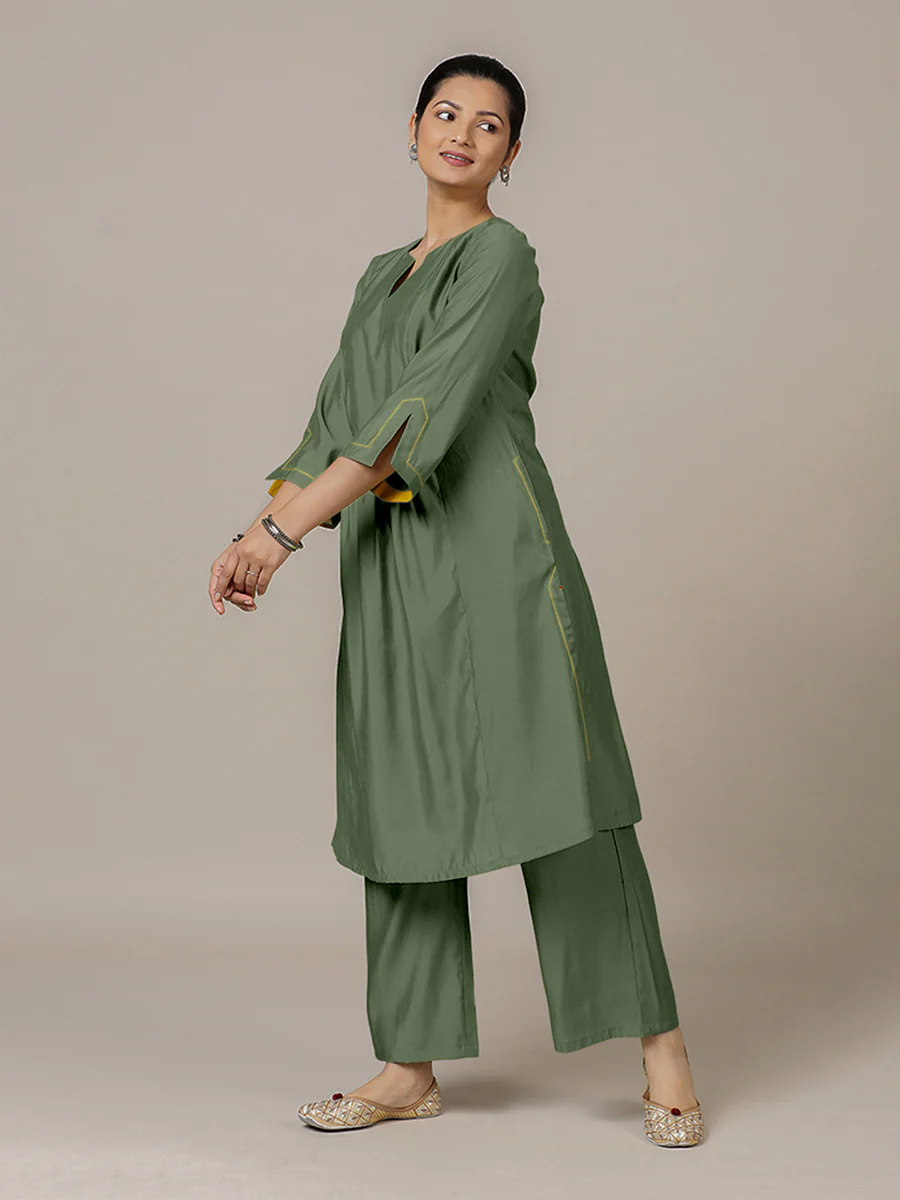 Nimrat x Rozaana | A Line Kurta in Hunter Green with Thread Work | Coords or Only Kurta