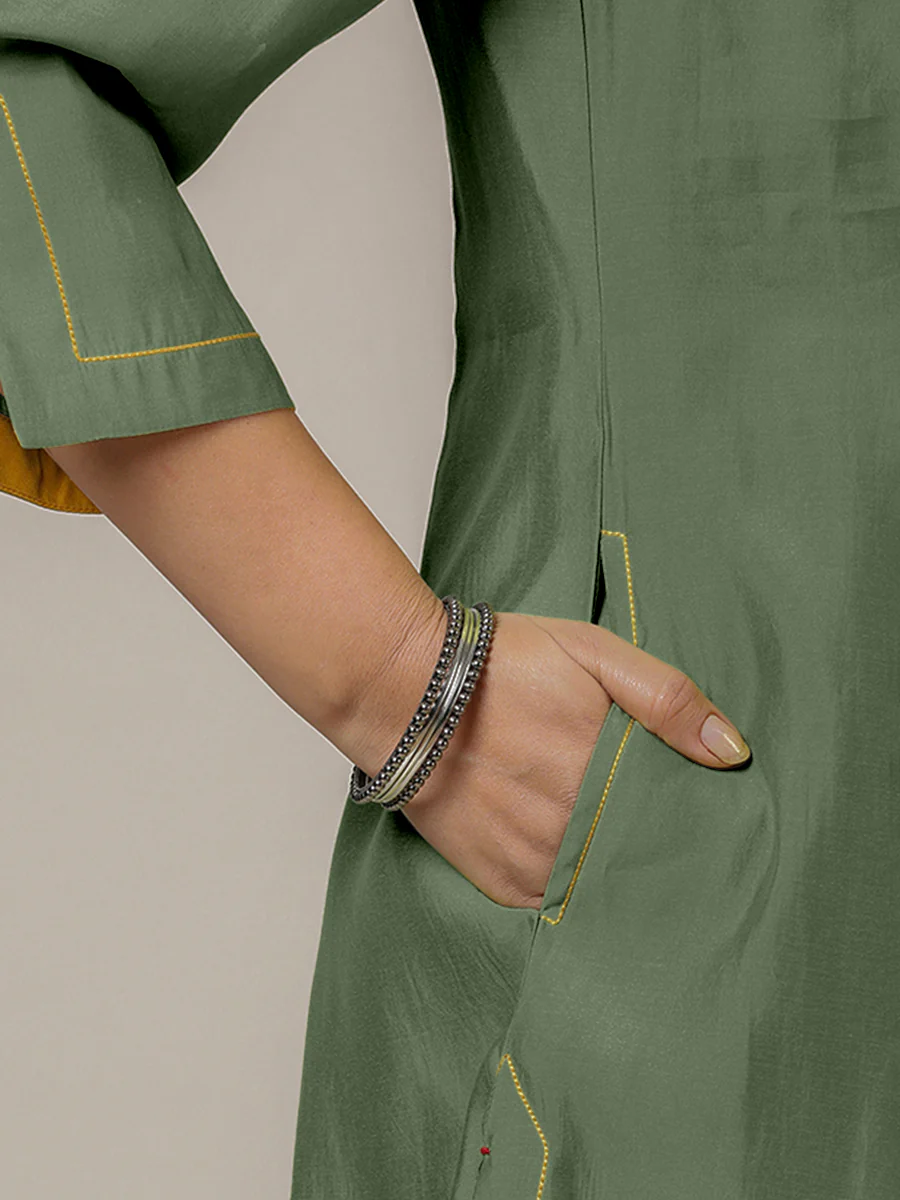 Nimrat x Rozaana | A Line Kurta in Hunter Green with Thread Work | Coords or Only Kurta - Image 4