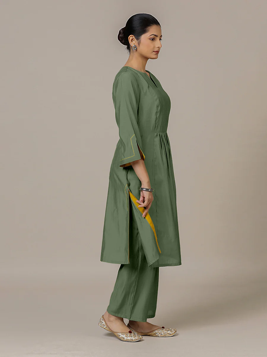 Nimrat x Rozaana | A Line Kurta in Hunter Green with Thread Work | Coords or Only Kurta - Image 5
