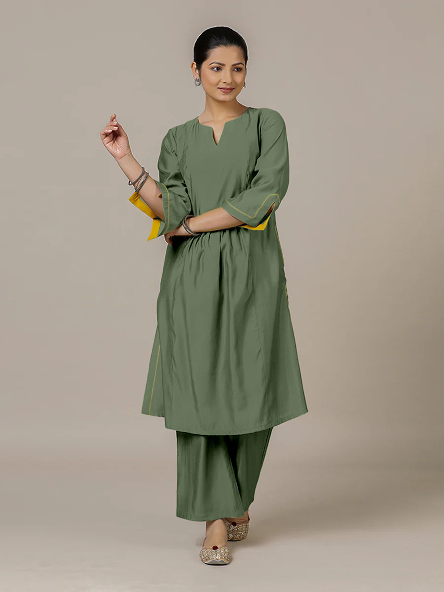Nimrat x Rozaana | A Line Kurta in Hunter Green with Thread Work | Coords or Only Kurta - Image 6