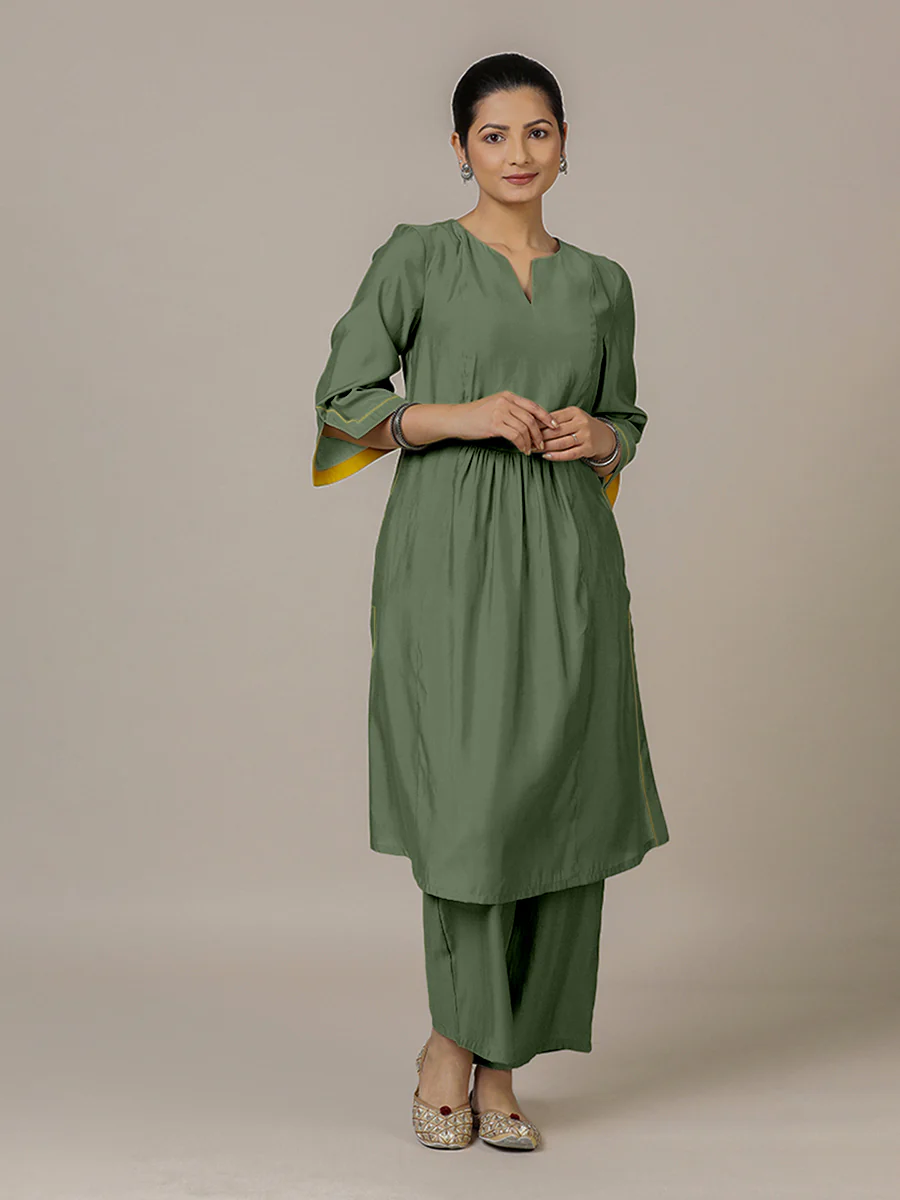 Nimrat x Rozaana | A Line Kurta in Hunter Green with Thread Work | Coords or Only Kurta - Image 7