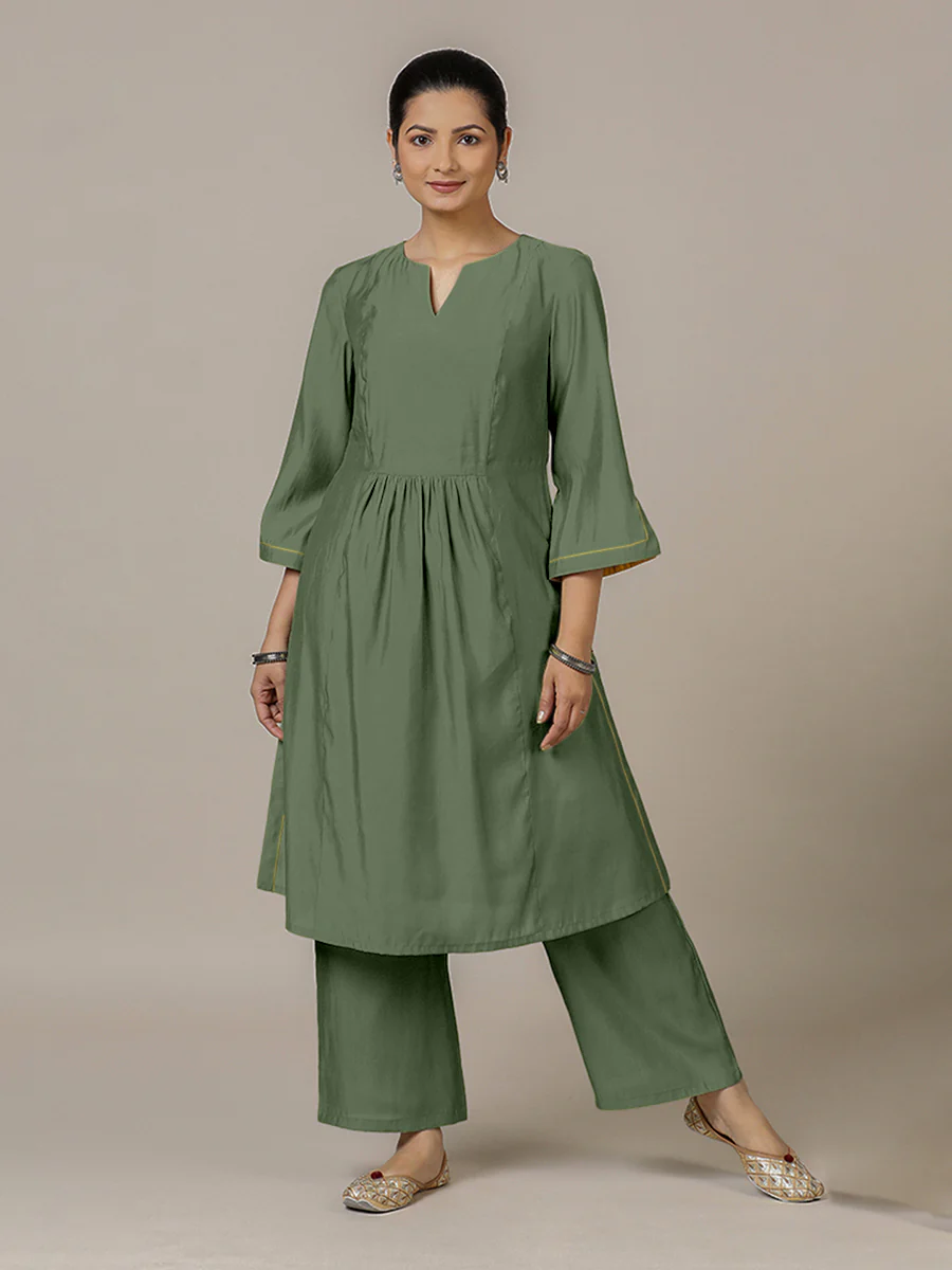 Nimrat x Rozaana | A Line Kurta in Hunter Green with Thread Work | Coords or Only Kurta - Image 9