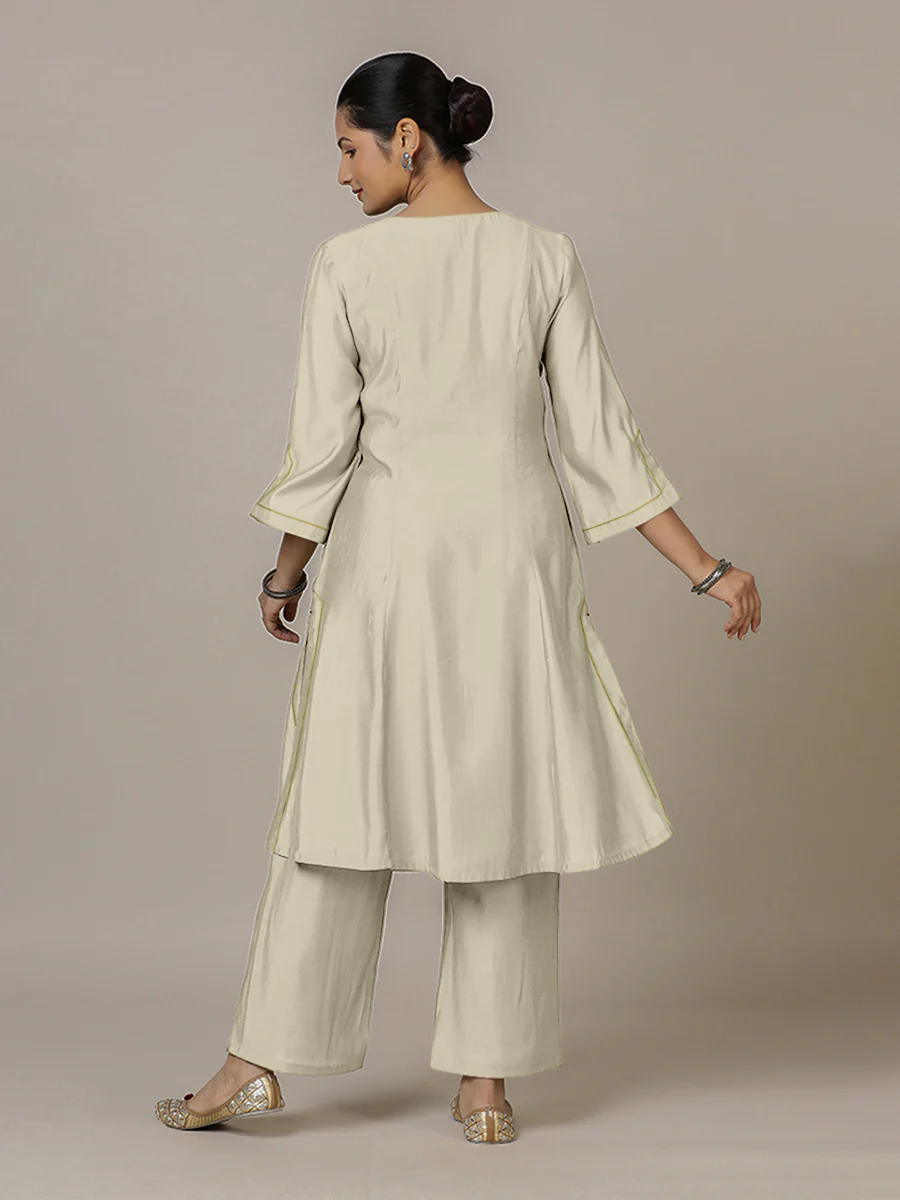 Nimrat x Rozaana | A Line Kurta in Ivory with Thread Work | Coords or Only Kurta - Image 2