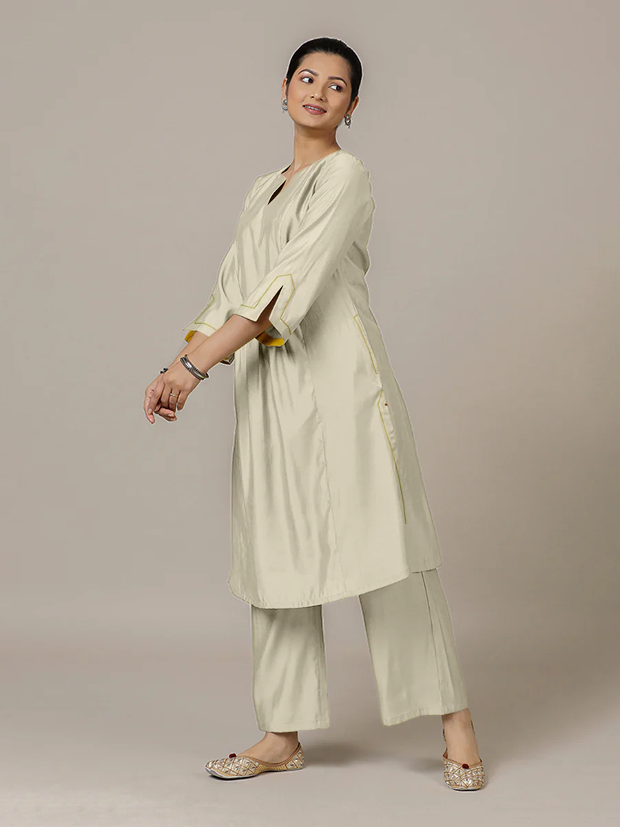 Nimrat x Rozaana | A Line Kurta in Ivory with Thread Work | Coords or Only Kurta - Image 8
