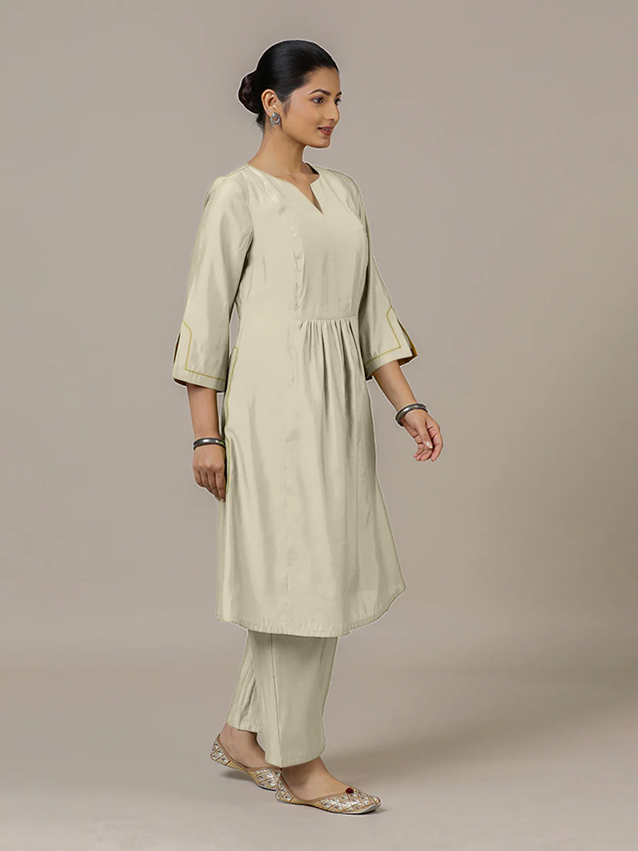 Nimrat x Rozaana | A Line Kurta in Ivory with Thread Work | Coords or Only Kurta - Image 9