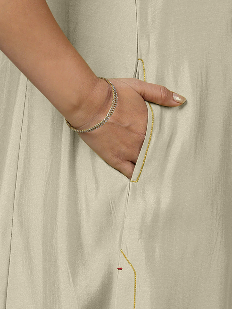 Sameera x Rozaana | A Line Kurta in Ivory with Thread Work | Coords or Only Kurta - Image 4
