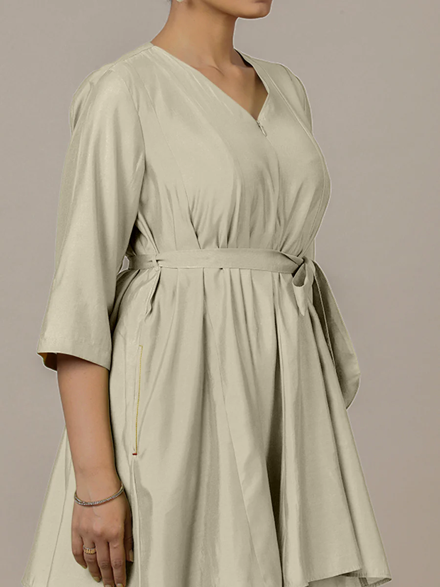 Tuhi x Rozaana | A Line Kurta in Ivory with Thread Work | Coords or Only Kurta - Image 3