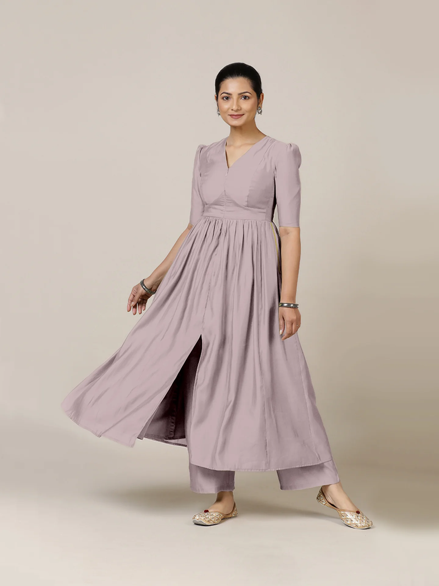 Faiza x Rozaana | A Line Kurta in Lilac with Thread Work | Coords or Only Kurta - Image 7