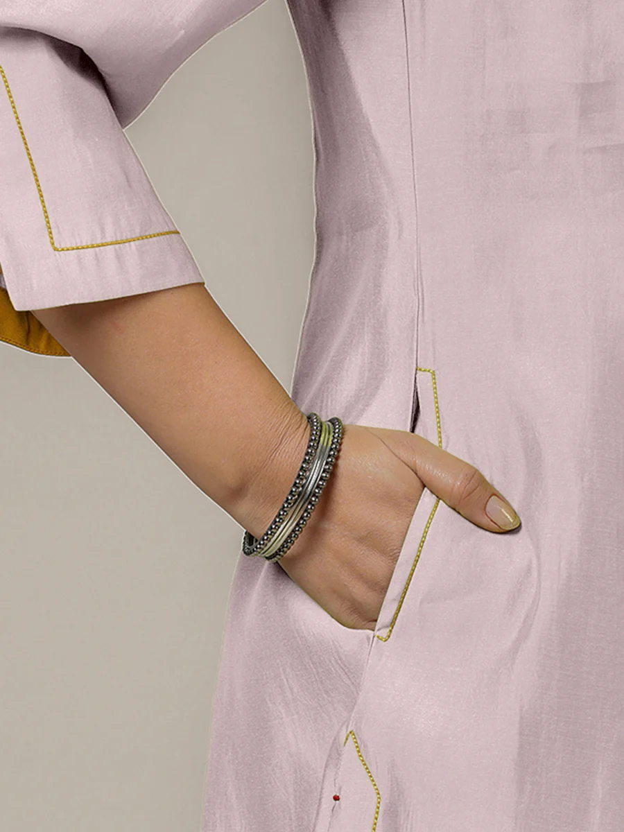 Nimrat x Rozaana | A Line Kurta in Lilac with Thread Work | Coords or Only Kurta - Image 4