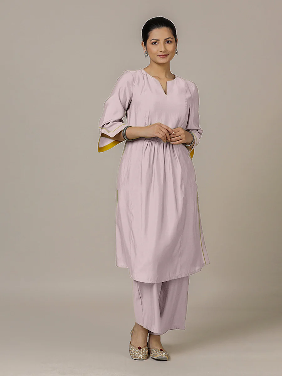 Nimrat x Rozaana | A Line Kurta in Lilac with Thread Work | Coords or Only Kurta - Image 7
