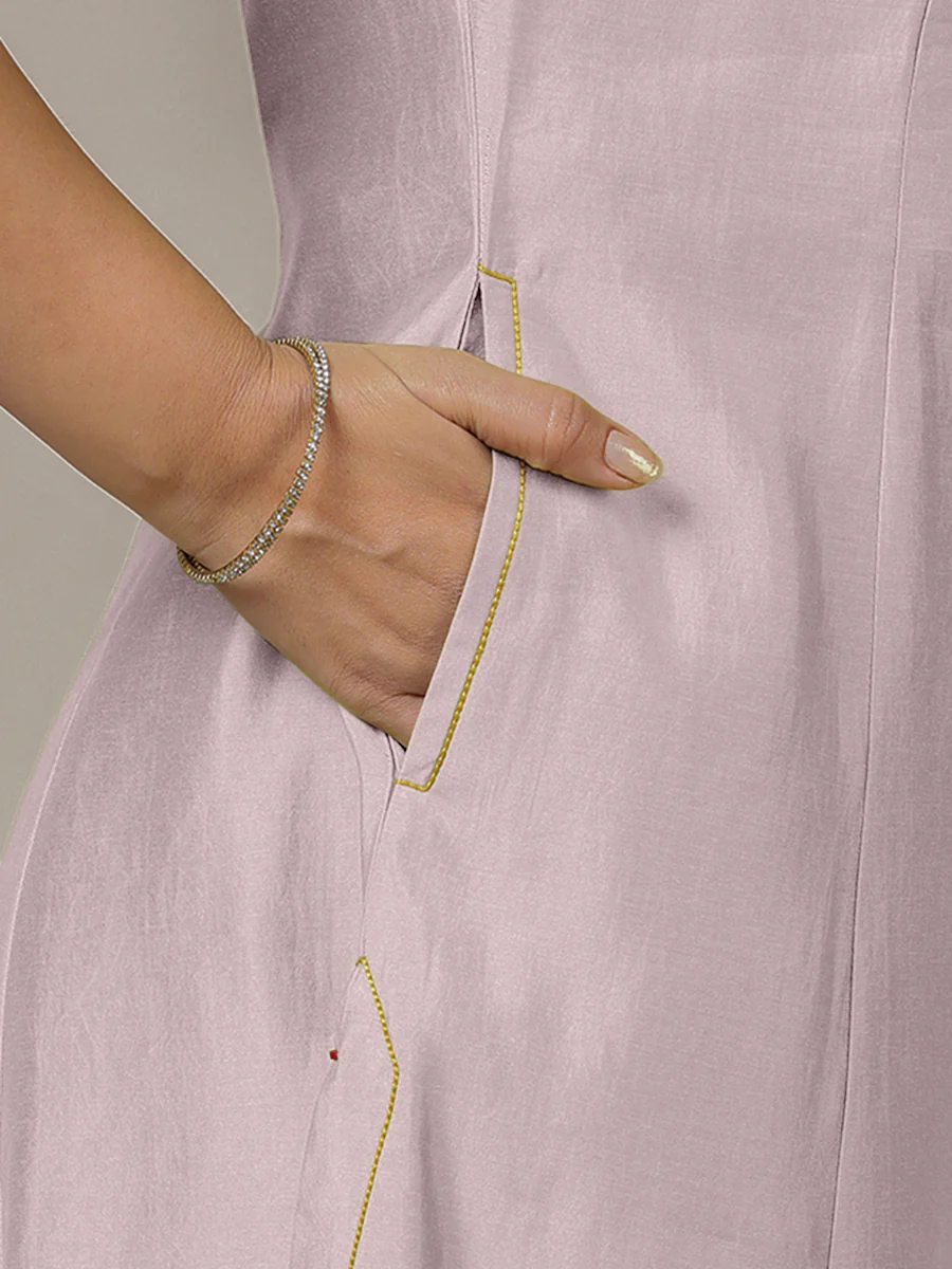Piya x Rozaana | A Line Kurta in Lilac with Thread Work | Coords or Only Kurta - Image 5