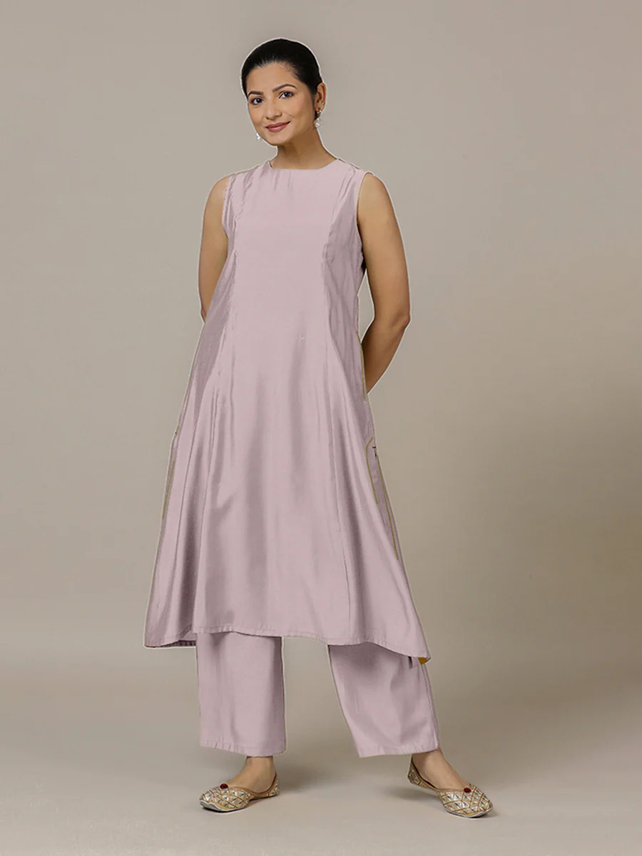 Sameera x Rozaana | A Line Kurta in Lilac with Thread Work | Coords or Only Kurta - Image 7