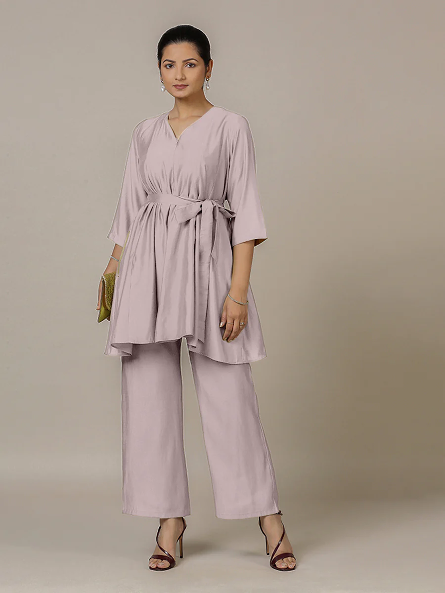Tuhi x Rozaana | A Line Kurta in Lilac with Thread Work | Coords or Only Kurta - Image 10