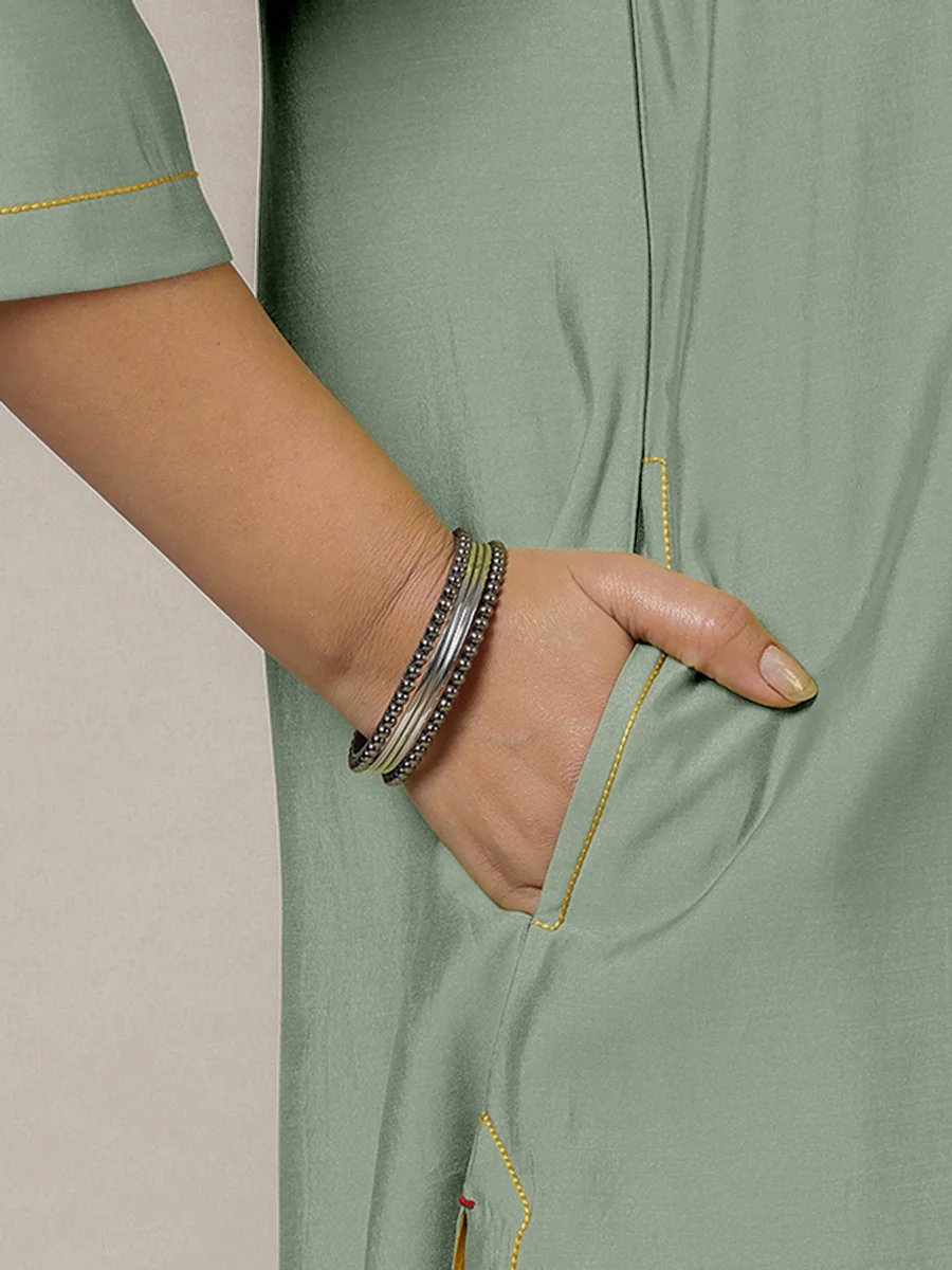 Alisha x Rozaana | A Line Kurta in Mint Green with Thread Work | Coords or Only Kurta - Image 4
