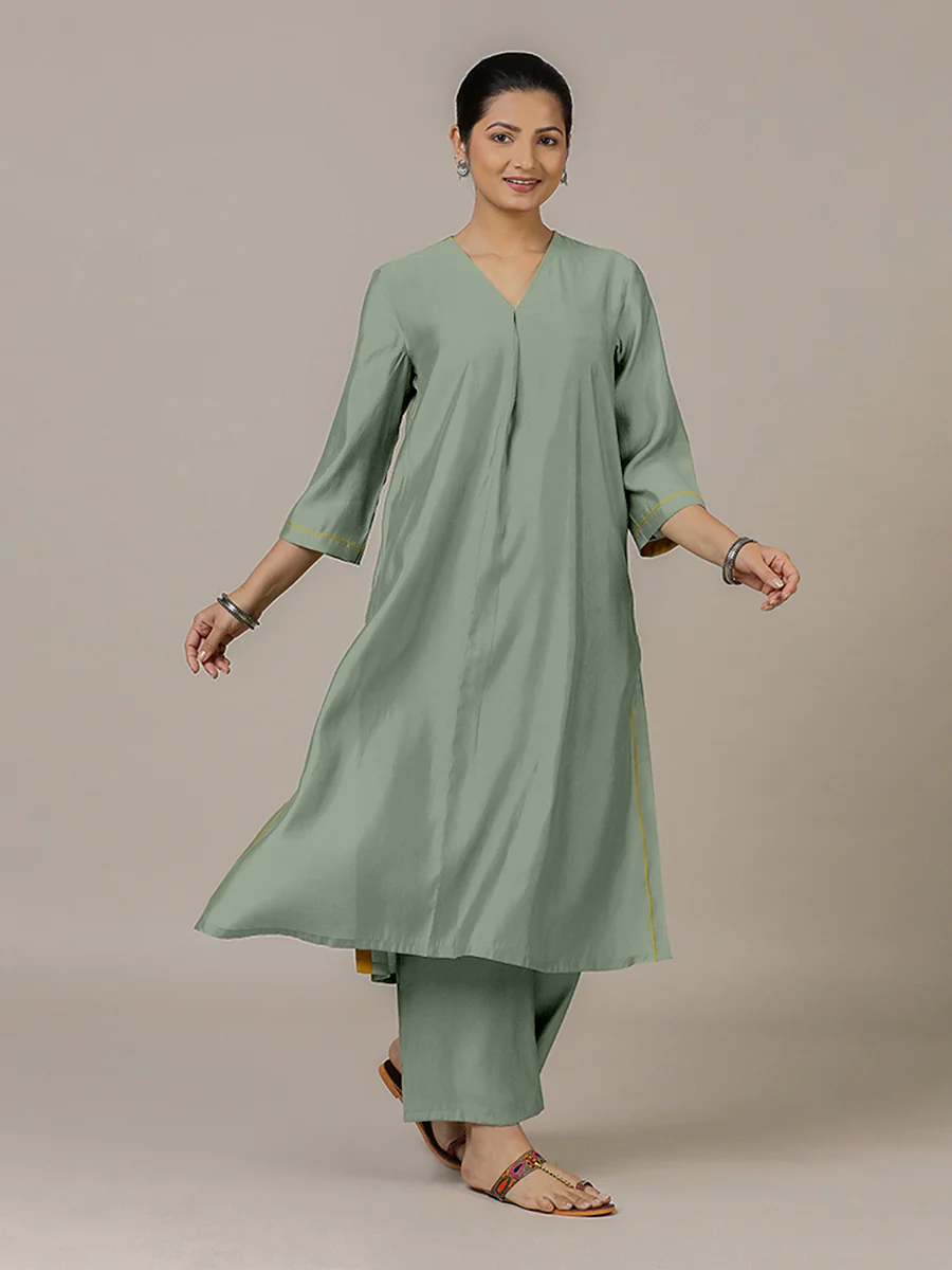 Alisha x Rozaana | A Line Kurta in Mint Green with Thread Work | Coords or Only Kurta - Image 8