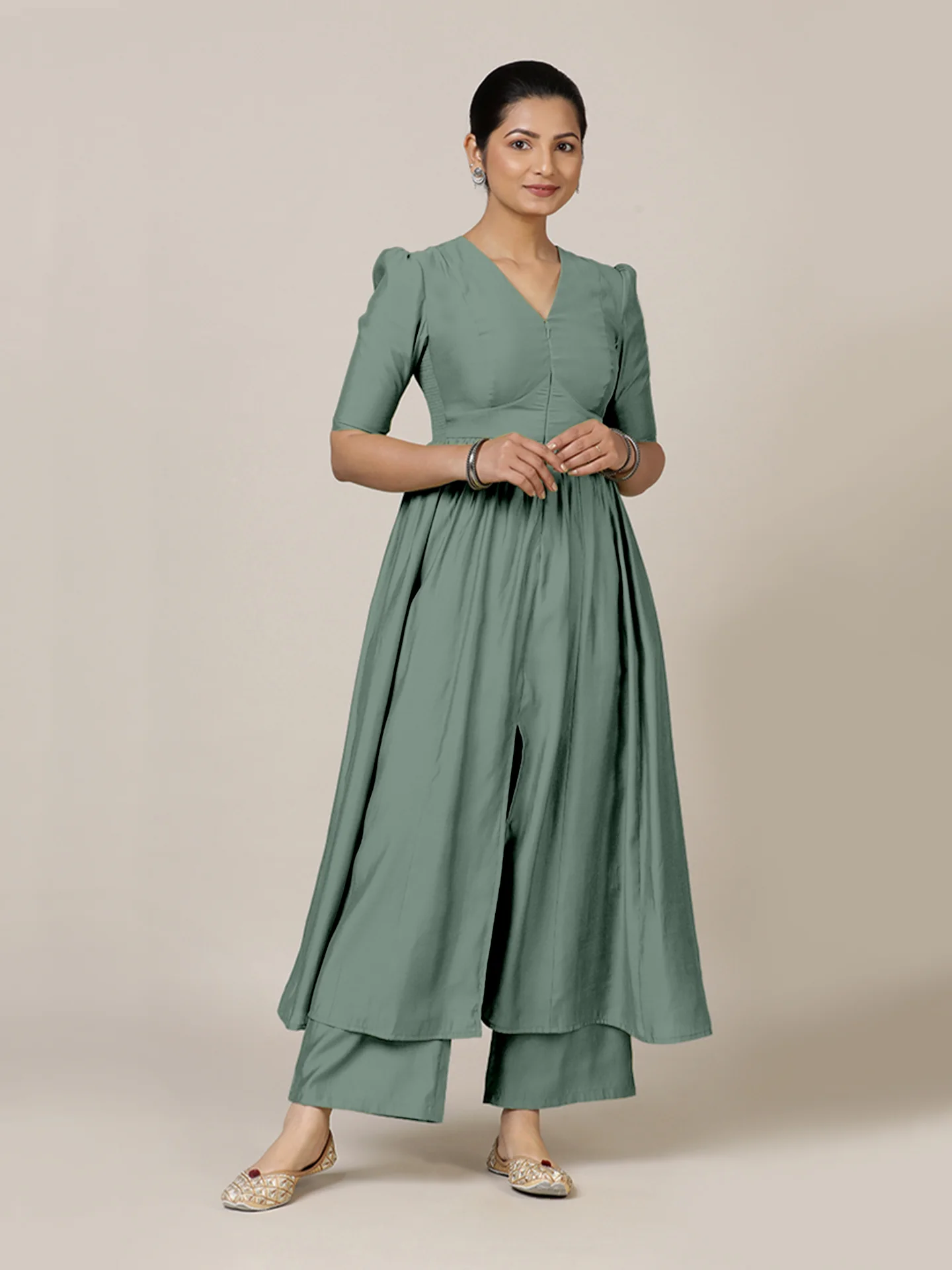 Faiza x Rozaana | A Line Kurta in Mint Green with Thread Work | Coords or Only Kurta - Image 7
