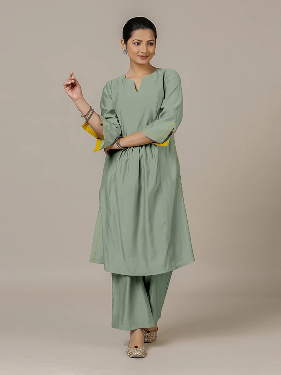 Nimrat x Rozaana | A Line Kurta in Mint Green with Thread Work | Coords or Only Kurta - Image 10