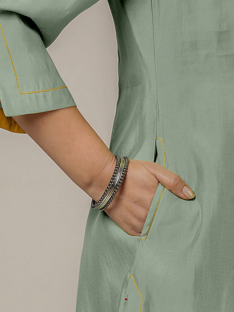 Nimrat x Rozaana | A Line Kurta in Mint Green with Thread Work | Coords or Only Kurta - Image 4