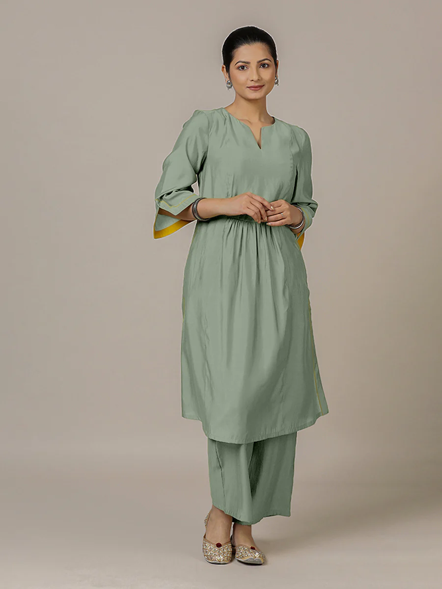 Nimrat x Rozaana | A Line Kurta in Mint Green with Thread Work | Coords or Only Kurta - Image 6