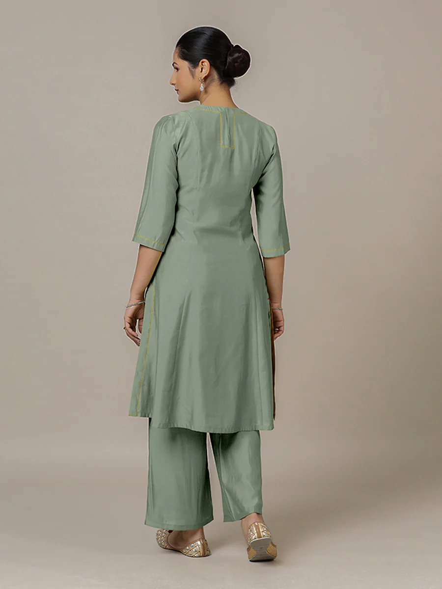 Piya x Rozaana | A Line Kurta in Mint Green with Thread Work | Coords or Only Kurta - Image 2