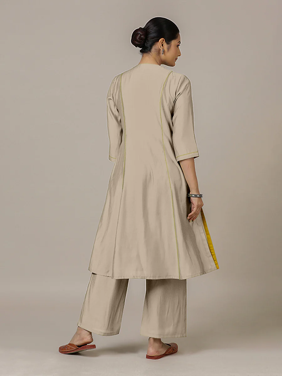 Amal x Rozaana | A Line Kurta in Oyster Grey with Thread Work | Coords or Only Kurta - Image 2