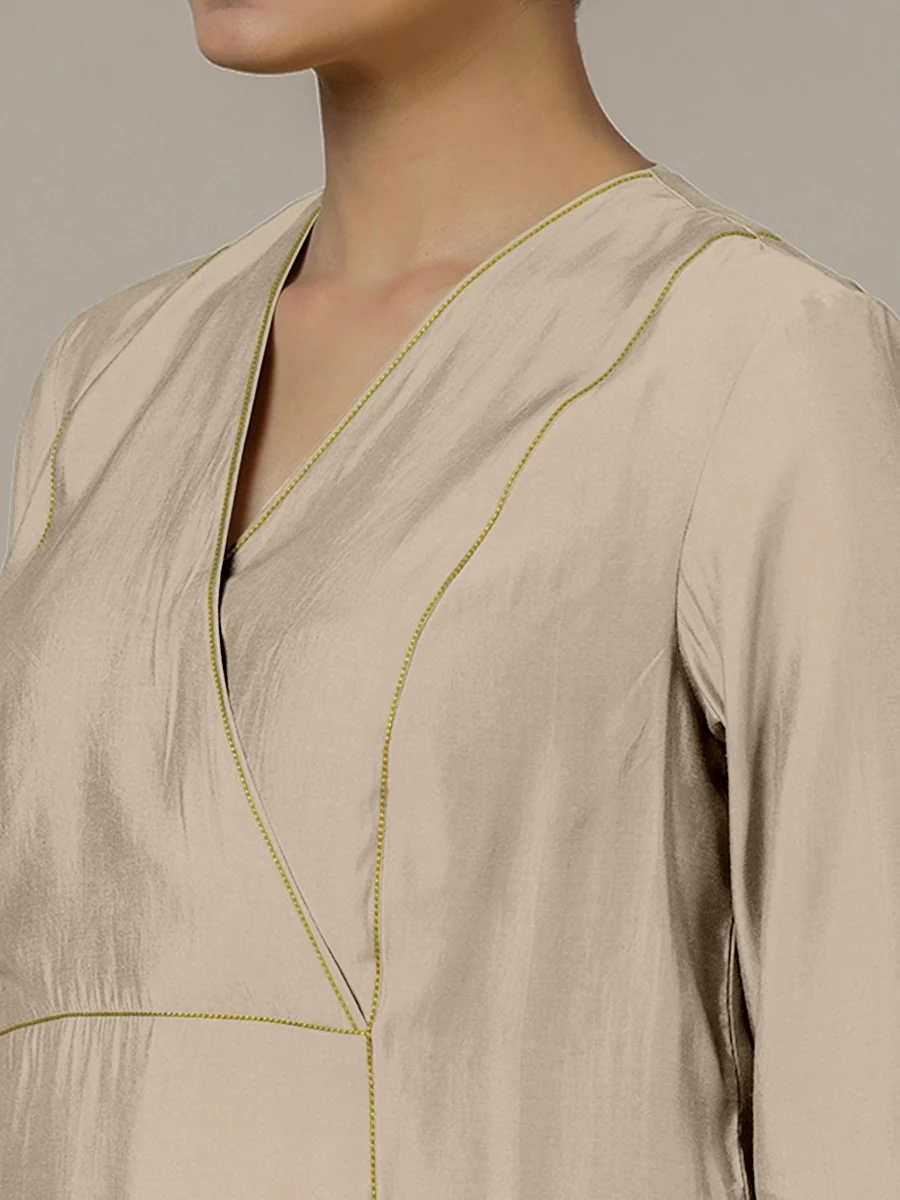Amal x Rozaana | A Line Kurta in Oyster Grey with Thread Work | Coords or Only Kurta - Image 3
