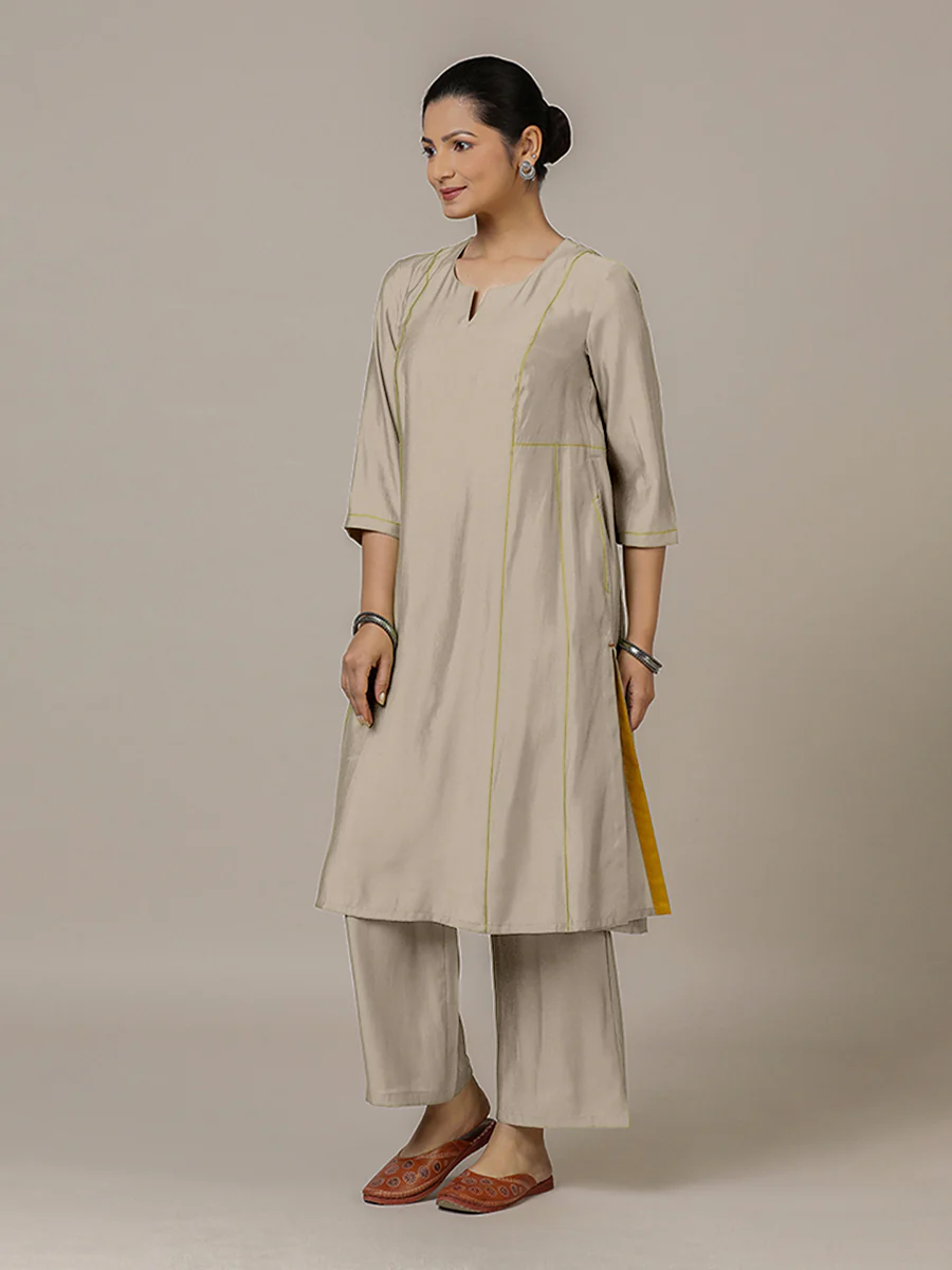 Mahi x Rozaana | A Line Kurta in Oyster Grey with Thread Work | Coords or Only Kurta - Image 10