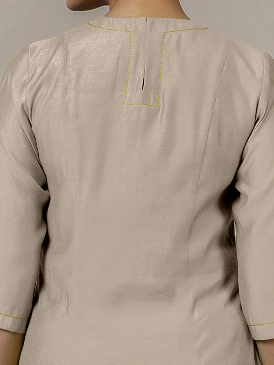 Piya x Rozaana | A Line Kurta in Oyster Grey with Thread Work | Coords or Only Kurta - Image 4