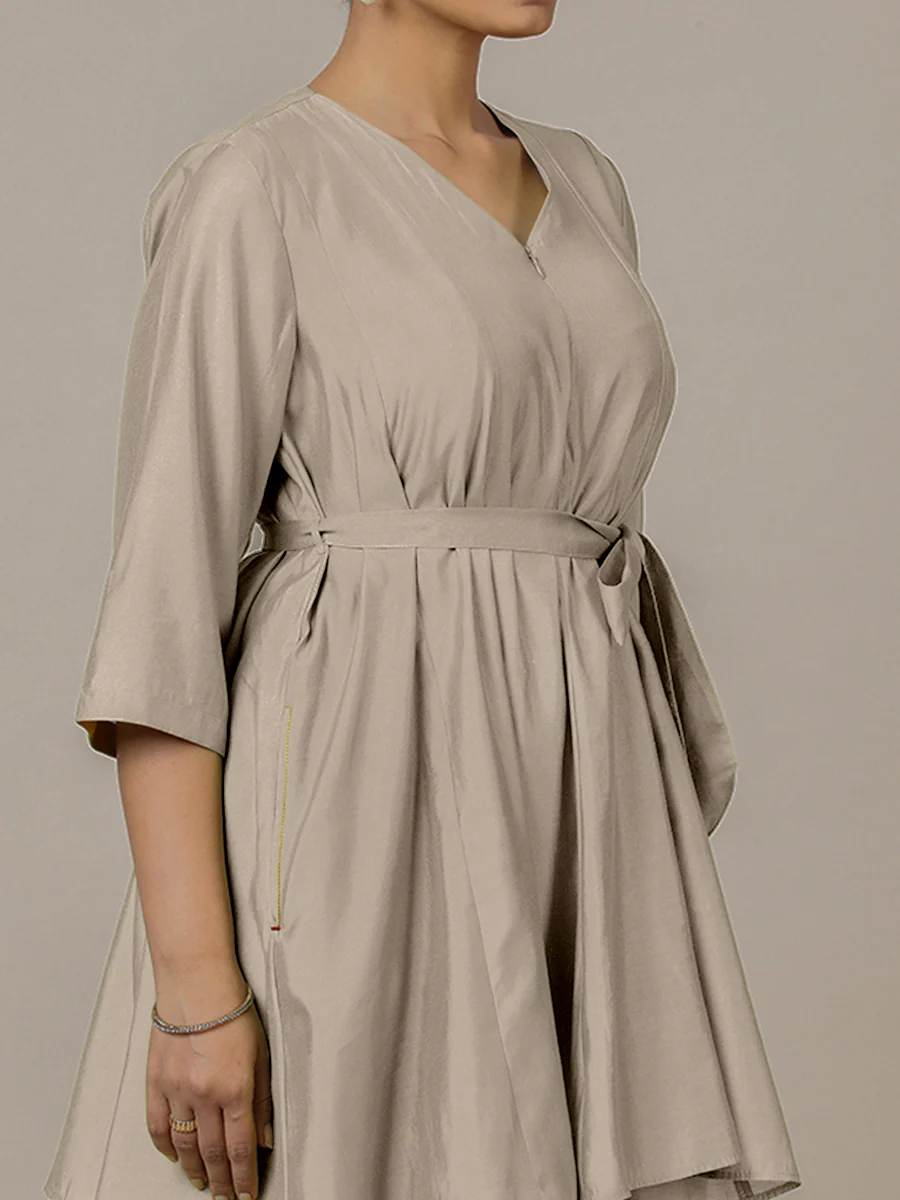 Tuhi x Rozaana | A Line Kurta in Oyster Grey with Thread Work | Coords or Only Kurta - Image 3