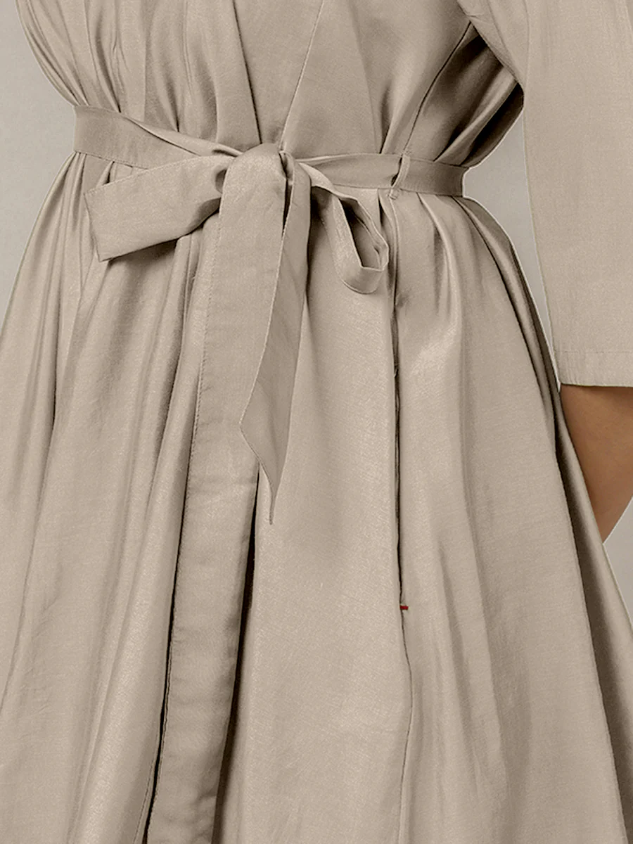Tuhi x Rozaana | A Line Kurta in Oyster Grey with Thread Work | Coords or Only Kurta - Image 4