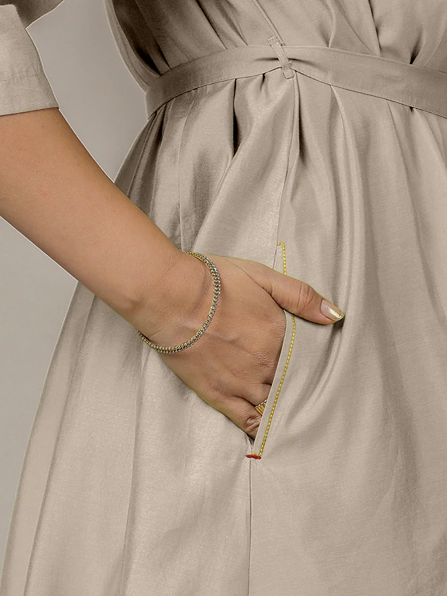 Tuhi x Rozaana | A Line Kurta in Oyster Grey with Thread Work | Coords or Only Kurta - Image 5