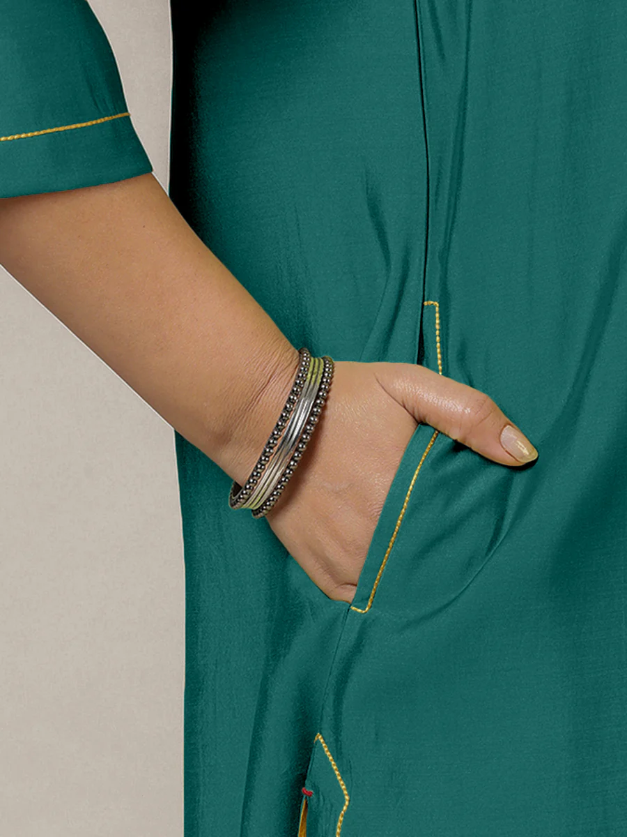 Alisha x Rozaana | A Line Kurta in Peacock Green with Thread Work | Coords or Only Kurta - Image 4