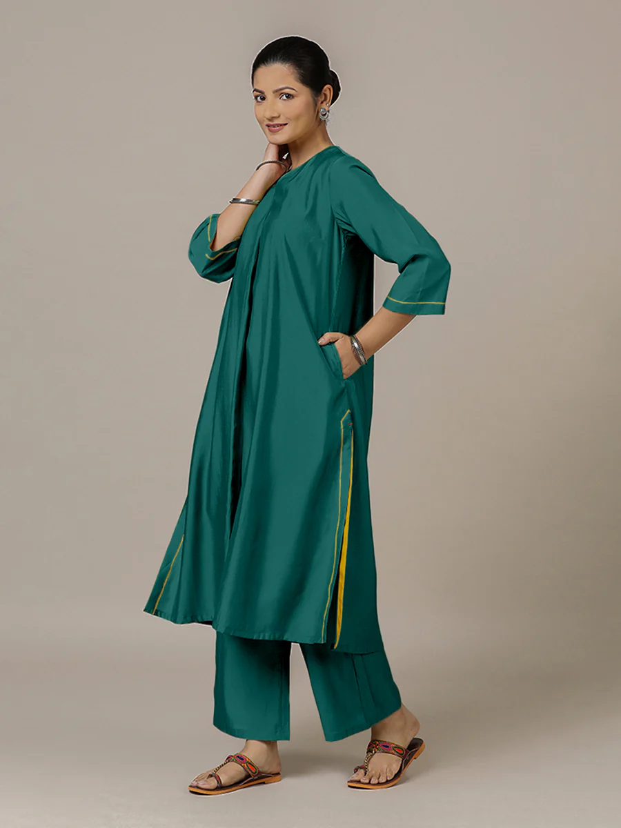 Alisha x Rozaana | A Line Kurta in Peacock Green with Thread Work | Coords or Only Kurta - Image 8