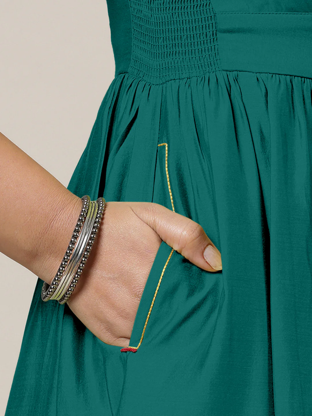 Faiza x Rozaana | A Line Kurta in Peacock Green with Thread Work | Coords or Only Kurta - Image 4