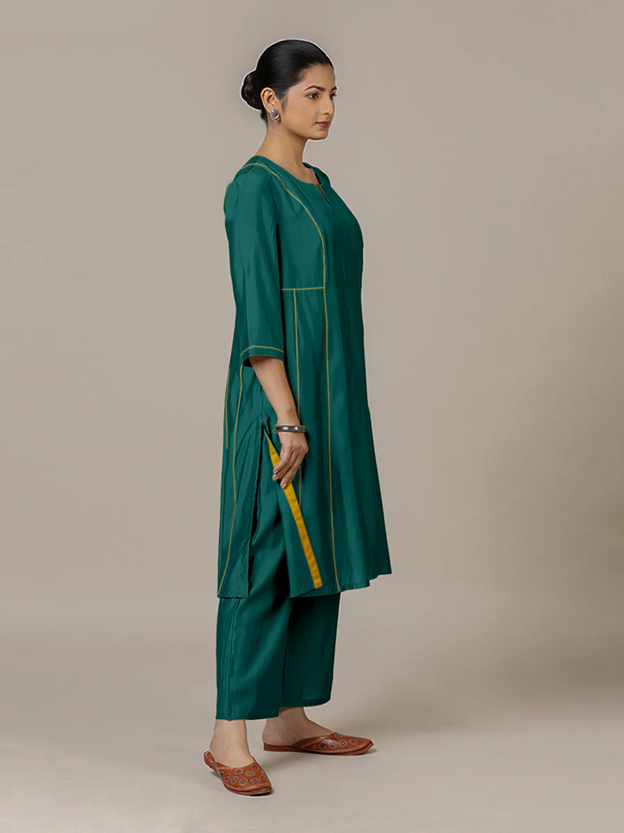Mahi x Rozaana | A Line Kurta in Peacock Green with Thread Work | Coords or Only Kurta