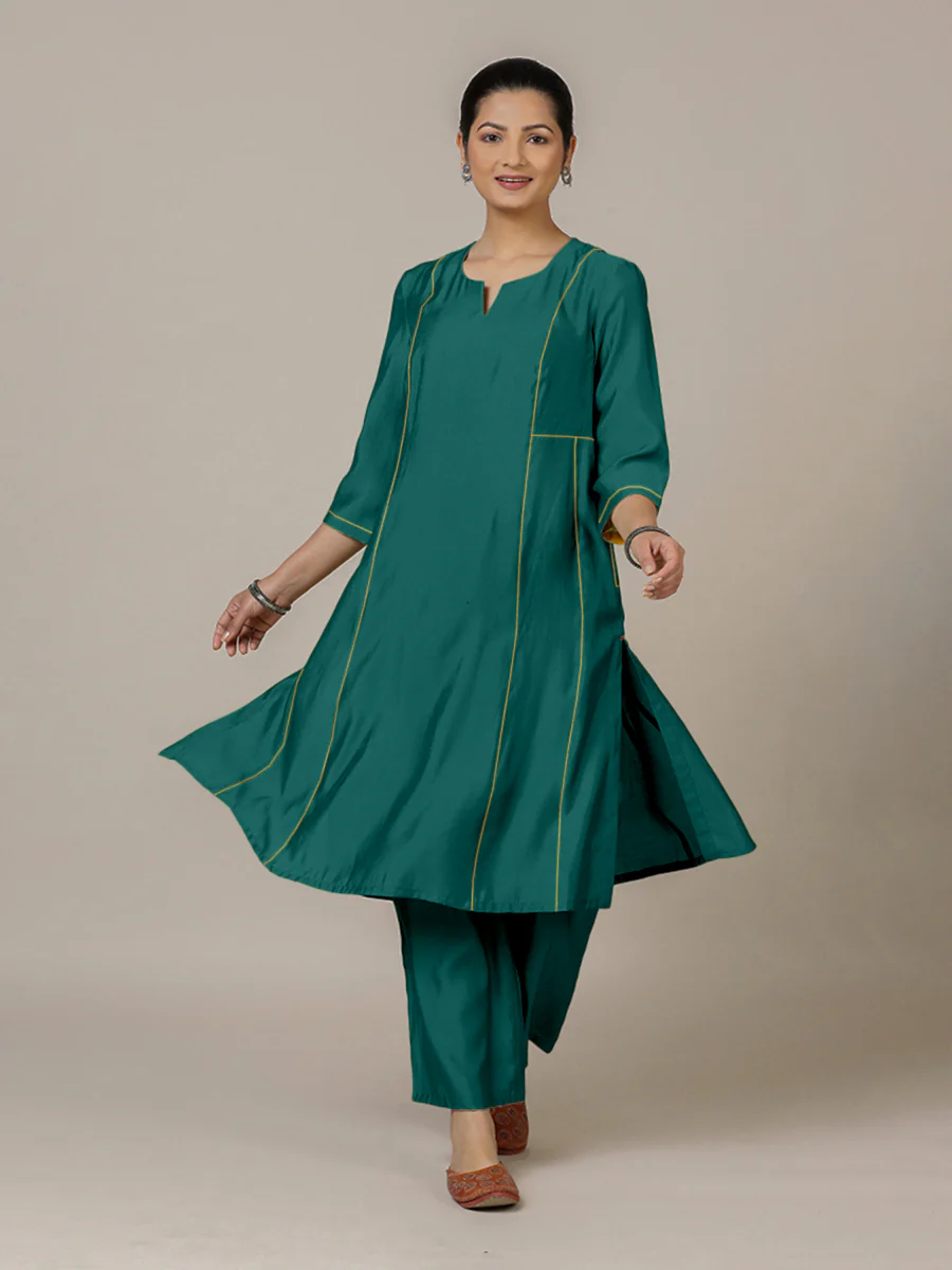 Mahi x Rozaana | A Line Kurta in Peacock Green with Thread Work | Coords or Only Kurta - Image 10