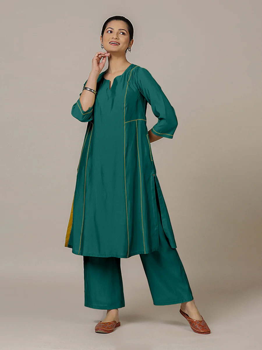 Mahi x Rozaana | A Line Kurta in Peacock Green with Thread Work | Coords or Only Kurta - Image 6