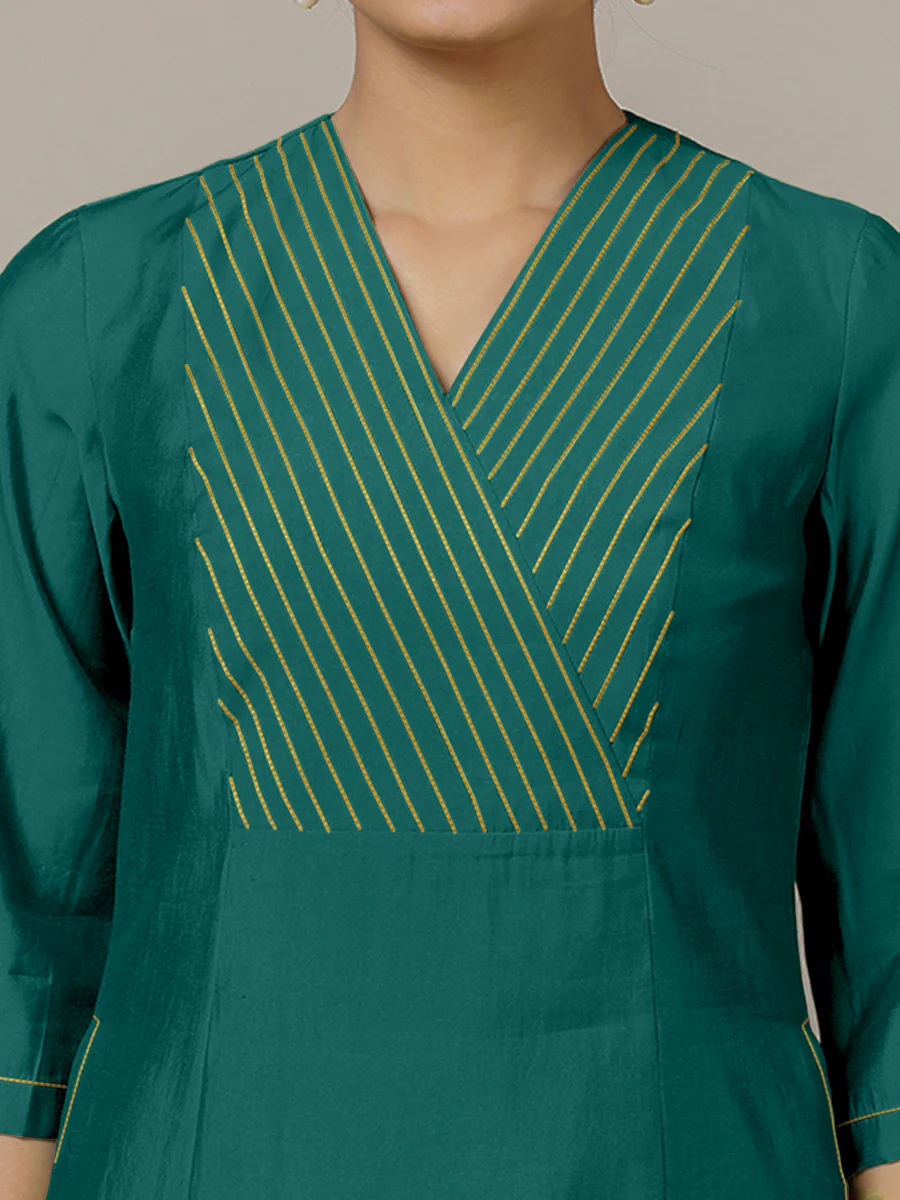 Piya x Rozaana | A Line Kurta in Peacock Green with Thread Work | Coords or Only Kurta - Image 2