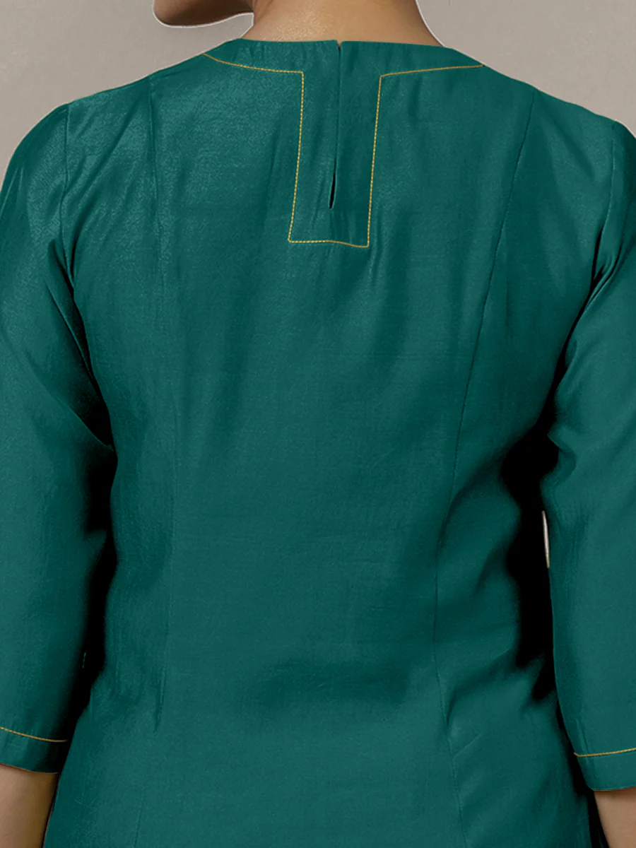 Piya x Rozaana | A Line Kurta in Peacock Green with Thread Work | Coords or Only Kurta - Image 3