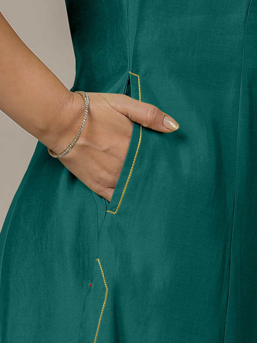 Piya x Rozaana | A Line Kurta in Peacock Green with Thread Work | Coords or Only Kurta - Image 4