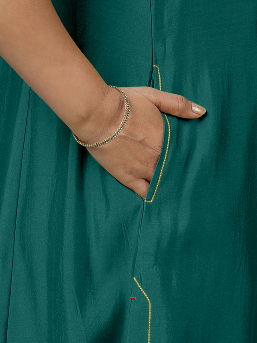 Sameera x Rozaana | A Line Kurta in Peacock Green with Thread Work | Coords or Only Kurta - Image 4