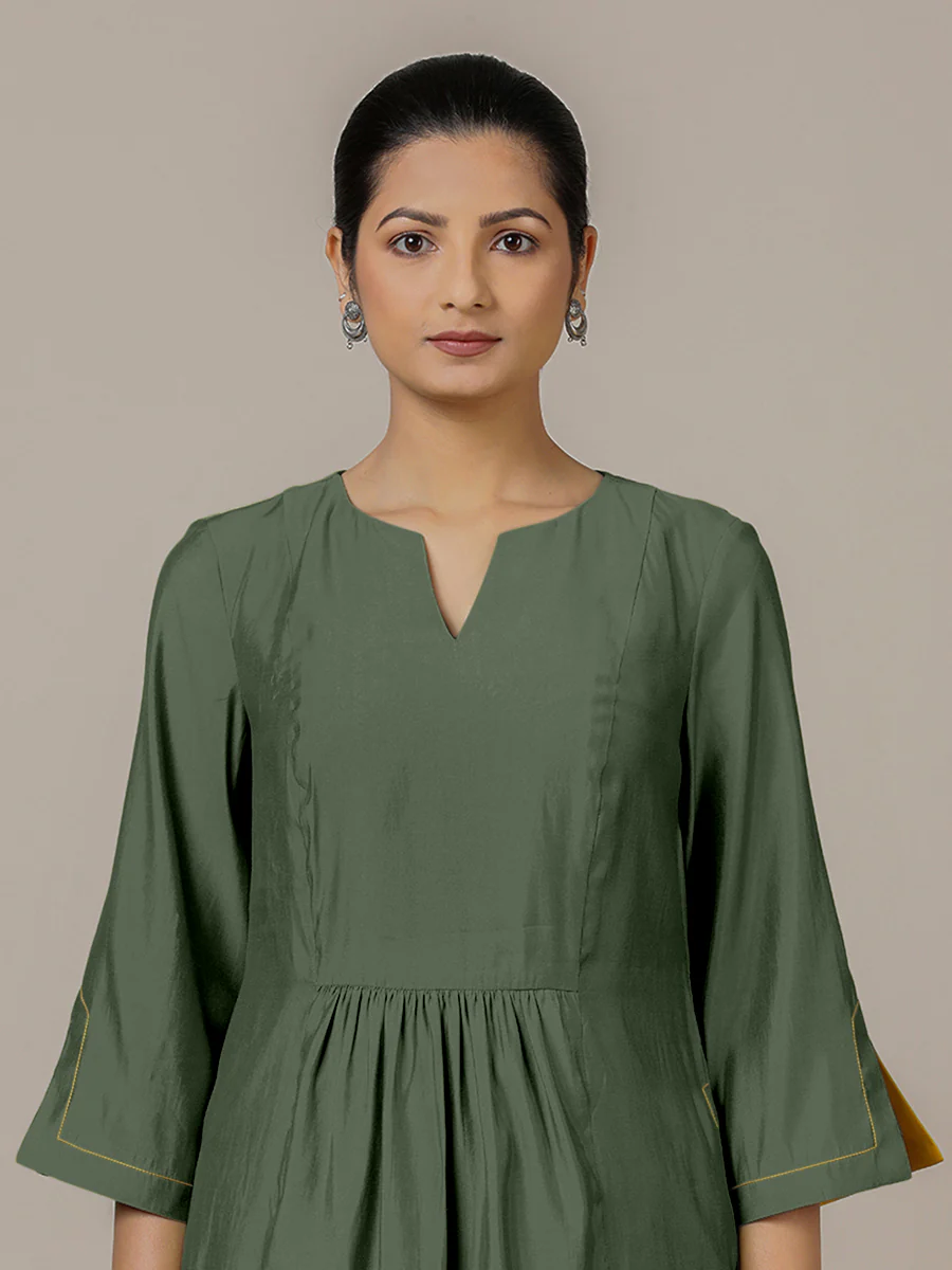 Nimrat x Rozaana | A Line Kurta in Pine Green with Thread Work | Coords or Only Kurta - Image 3