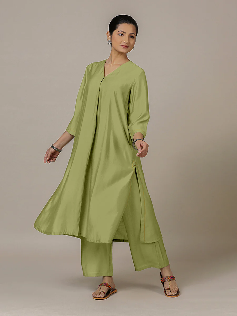 Alisha x Rozaana | A Line Kurta in Pista Green with Thread Work | Coords or Only Kurta - Image 5