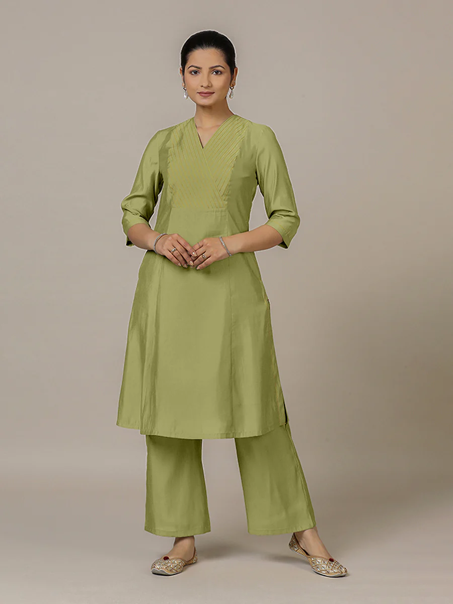 Piya x Rozaana | A Line Kurta in Pista Green with Thread Work | Coords or Only Kurta - Image 10