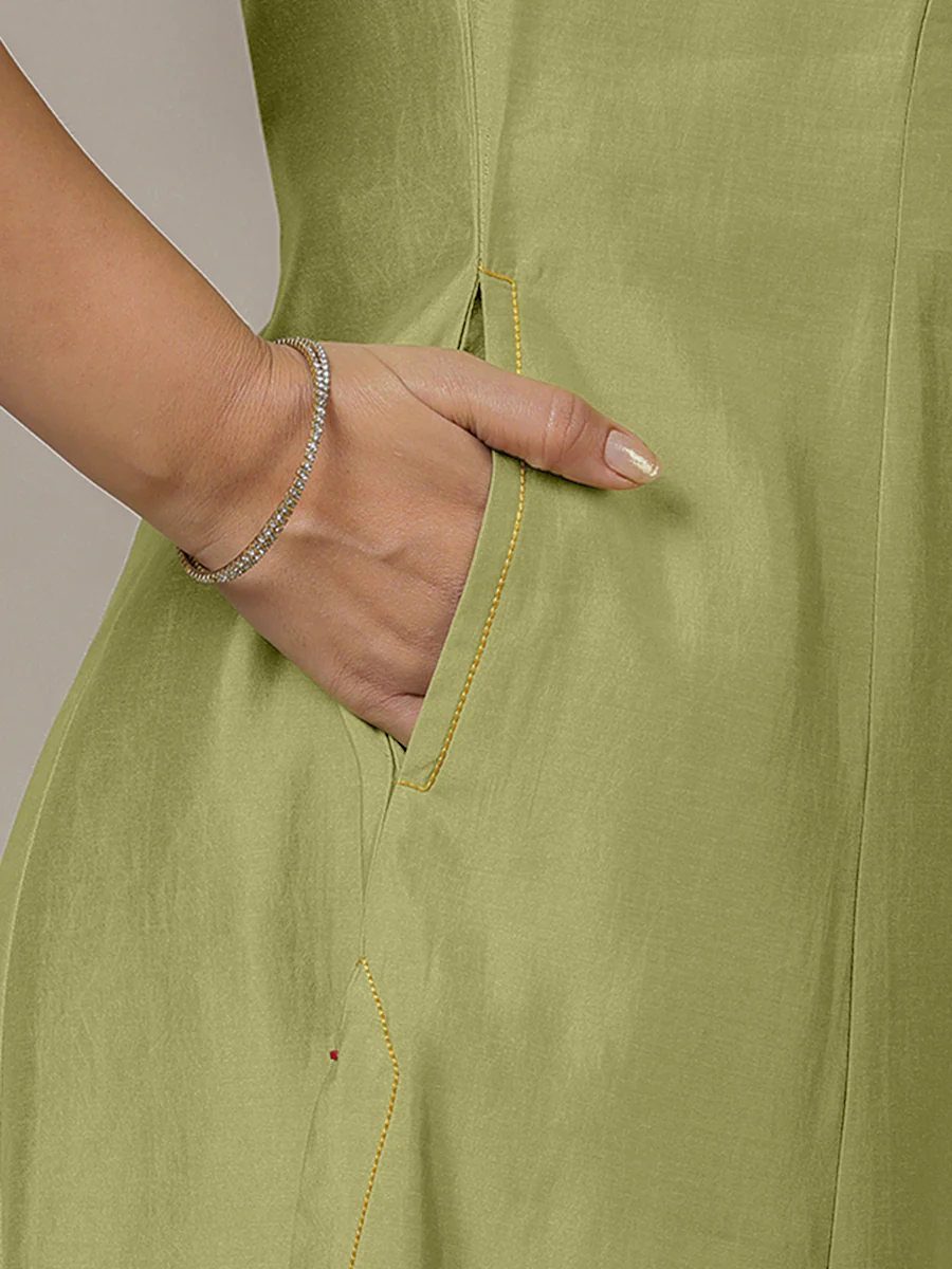 Piya x Rozaana | A Line Kurta in Pista Green with Thread Work | Coords or Only Kurta - Image 5