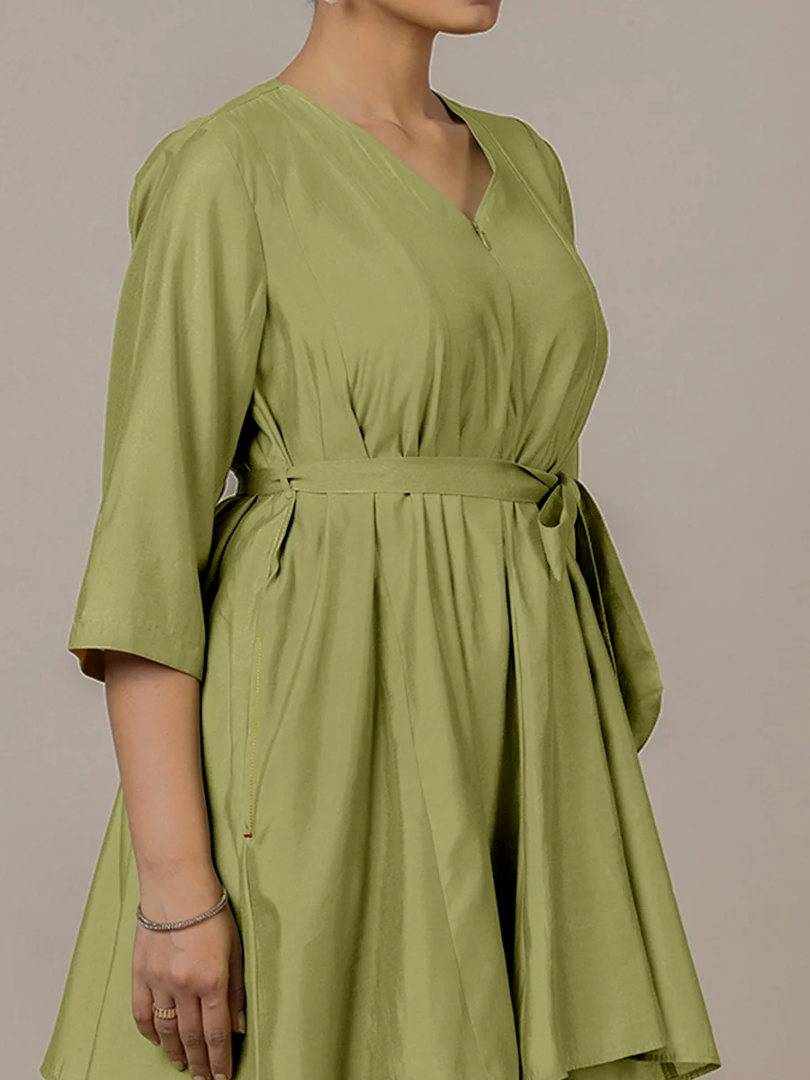 Tuhi x Rozaana | A Line Kurta in Pista Green with Thread Work | Coords or Only Kurta - Image 3