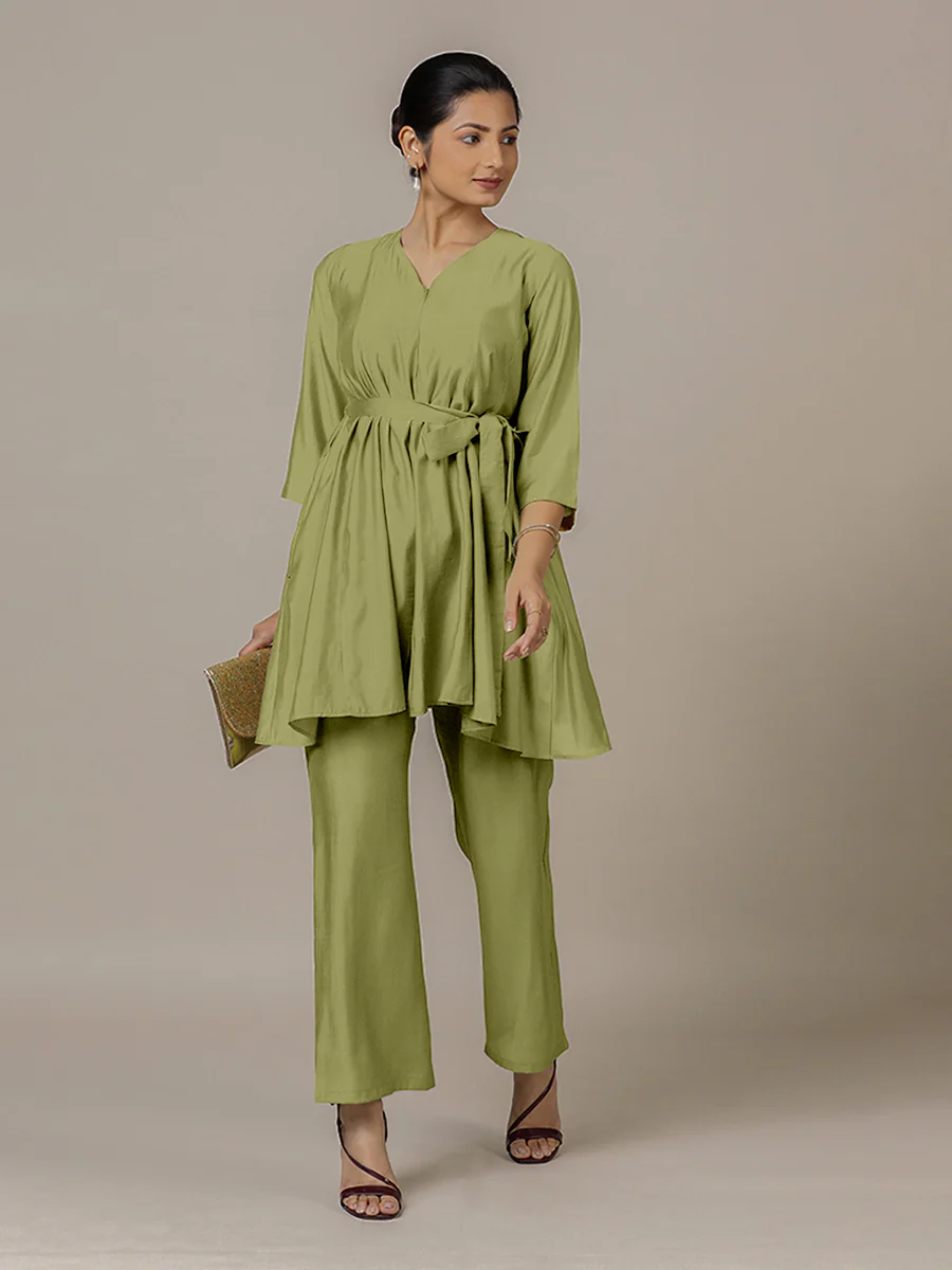 Tuhi x Rozaana | A Line Kurta in Pista Green with Thread Work | Coords or Only Kurta - Image 7