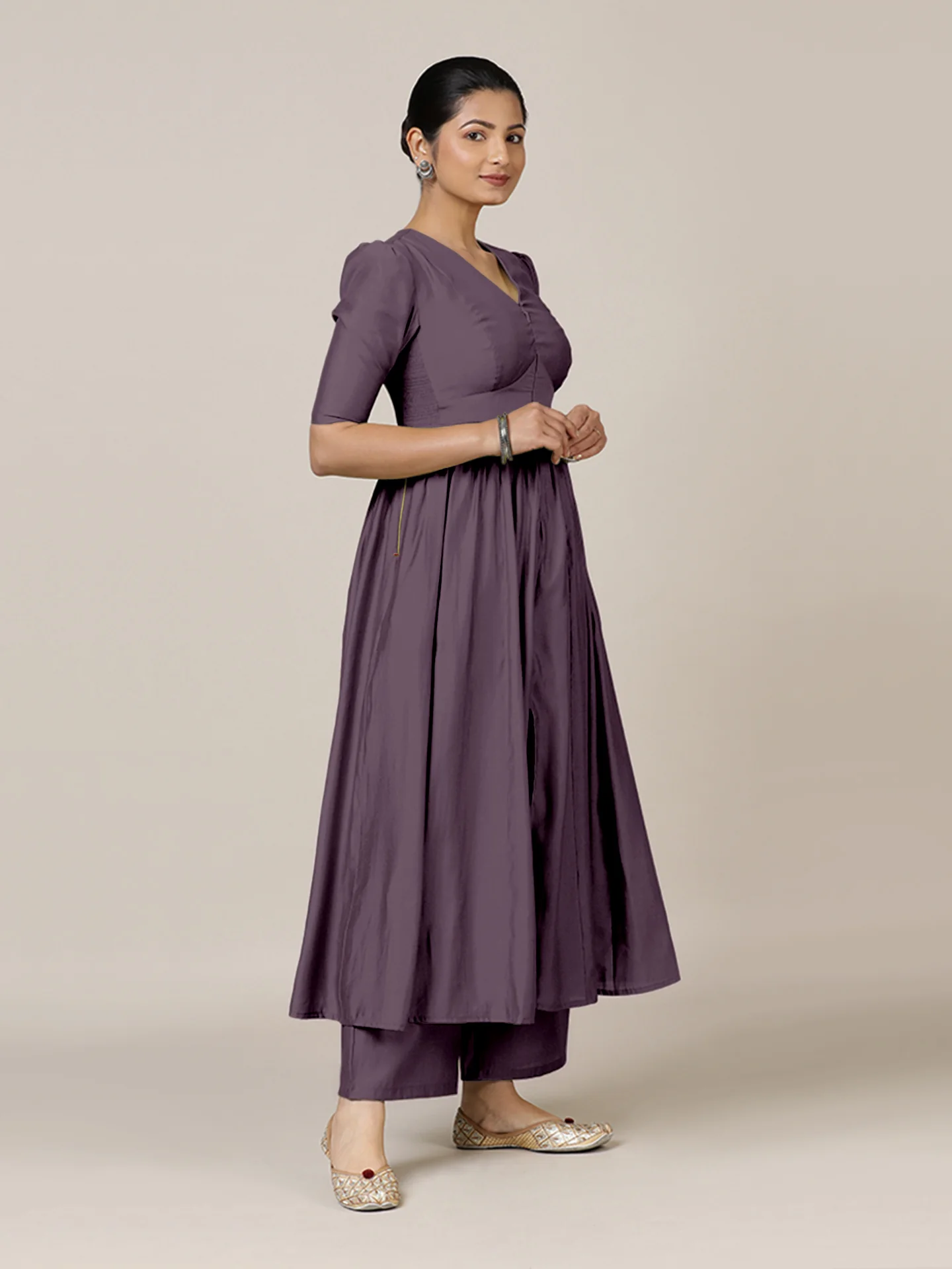Faiza x Rozaana | A Line Kurta in Purple Mauve with Thread Work | Coords or Only Kurta - Image 11