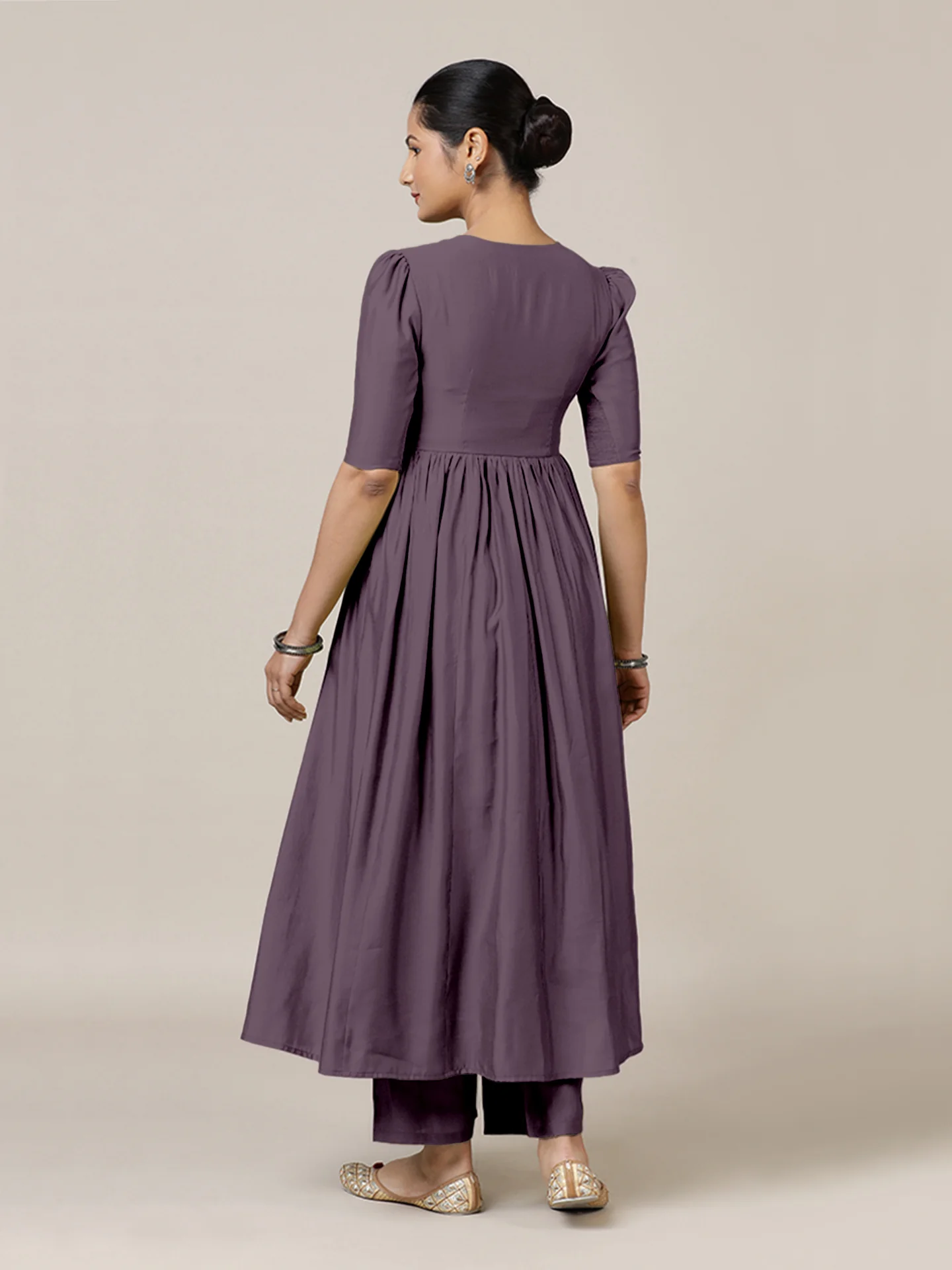 Faiza x Rozaana | A Line Kurta in Purple Mauve with Thread Work | Coords or Only Kurta - Image 2